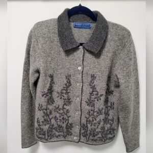 Vtg Karen Scott 100% Wool Floral Cardigan Small